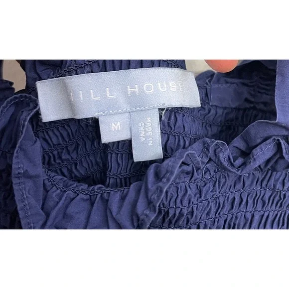 Hill House Nap Dress Navy Blue Midi Smocked Tiered Cotton Cottagecore Boho M